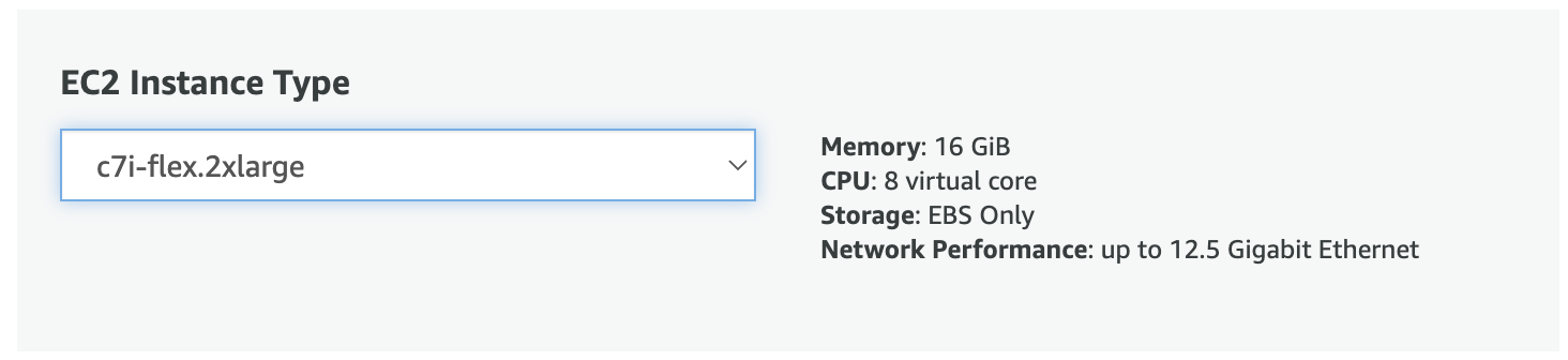 Instance type dropdown menu