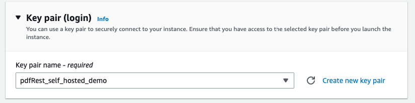 The key pair dropdown menu